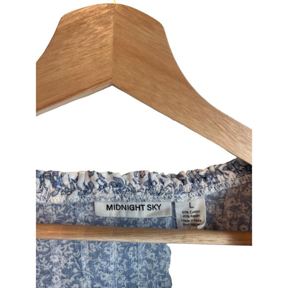 Midnight Sky Floral Blue Peasant Blouse Women's Long Sleeve Top Size L Blouse - Picture 3 of 5